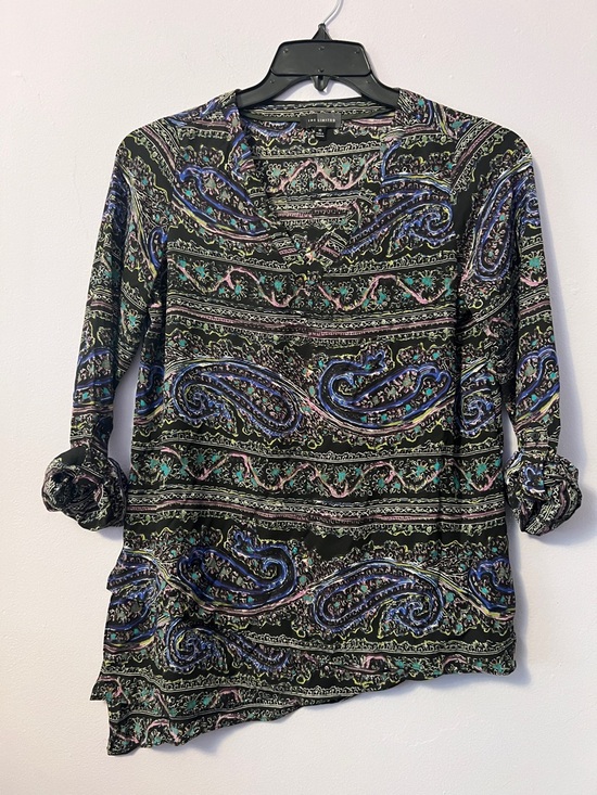 The Limited Tops - The Limited Paisley V-Neck Slanted Tunic - Black Multi-Color